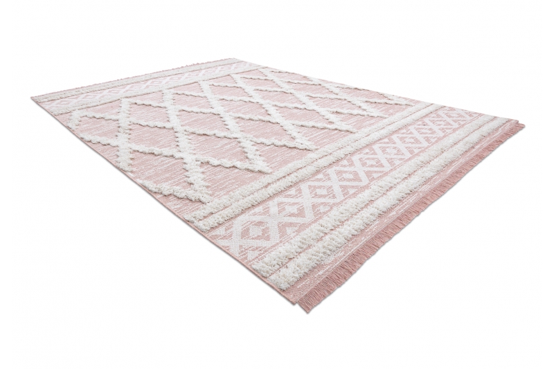 Matto MOROC Rooma 22297 Ekologinen, EKO SIZAL tupsut - vaaleanpunainen / kerma, kierrätetty puuvillamatto 78x150 cm