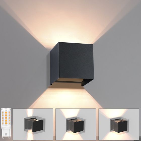 ZMH musta LED-ulkoseinävalaisin, ylös/alas, IP54, 3000K, portaikkoon