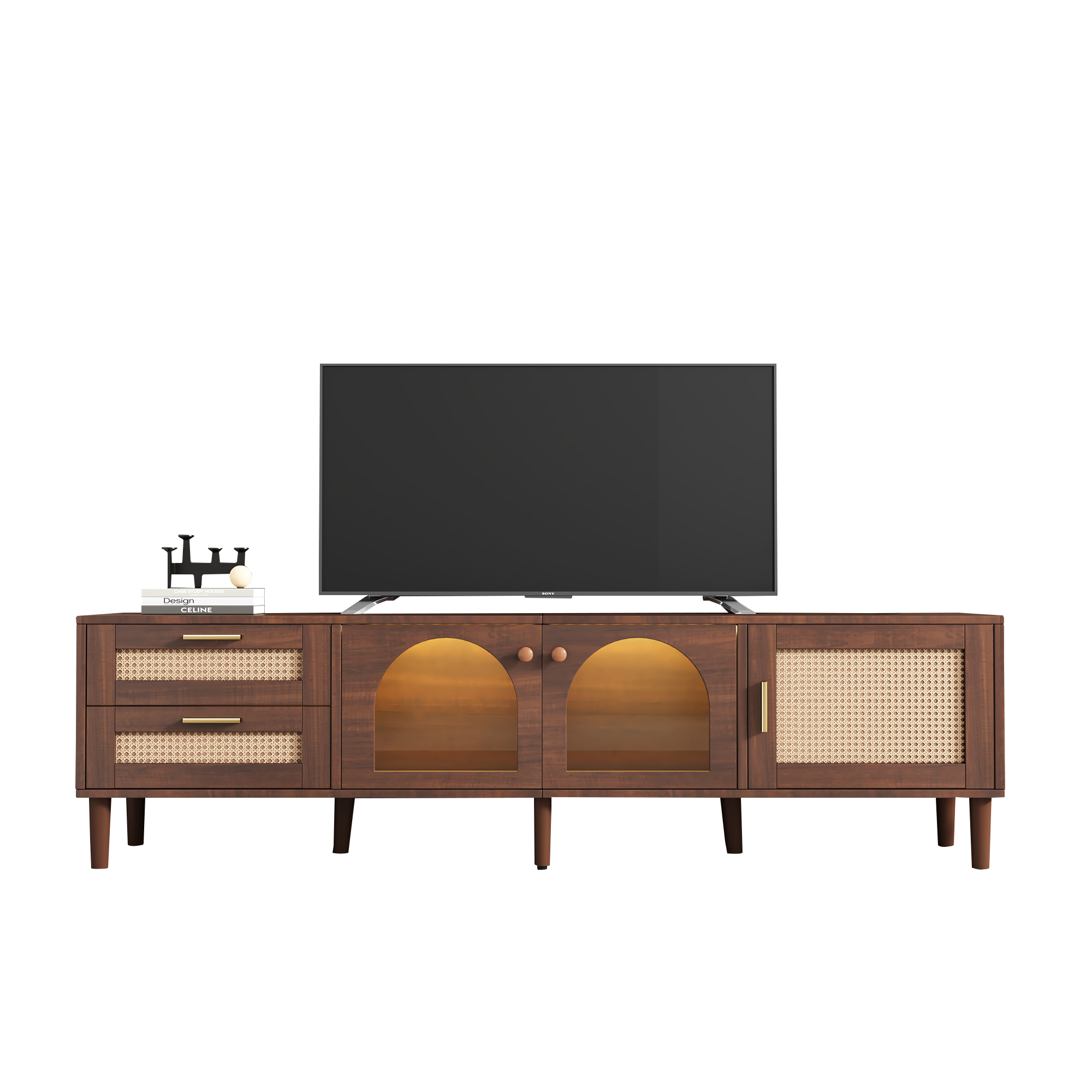 TV-taso 180x40x50 cm ruskea lastulevy säilytyksellä ja liukuovilla
