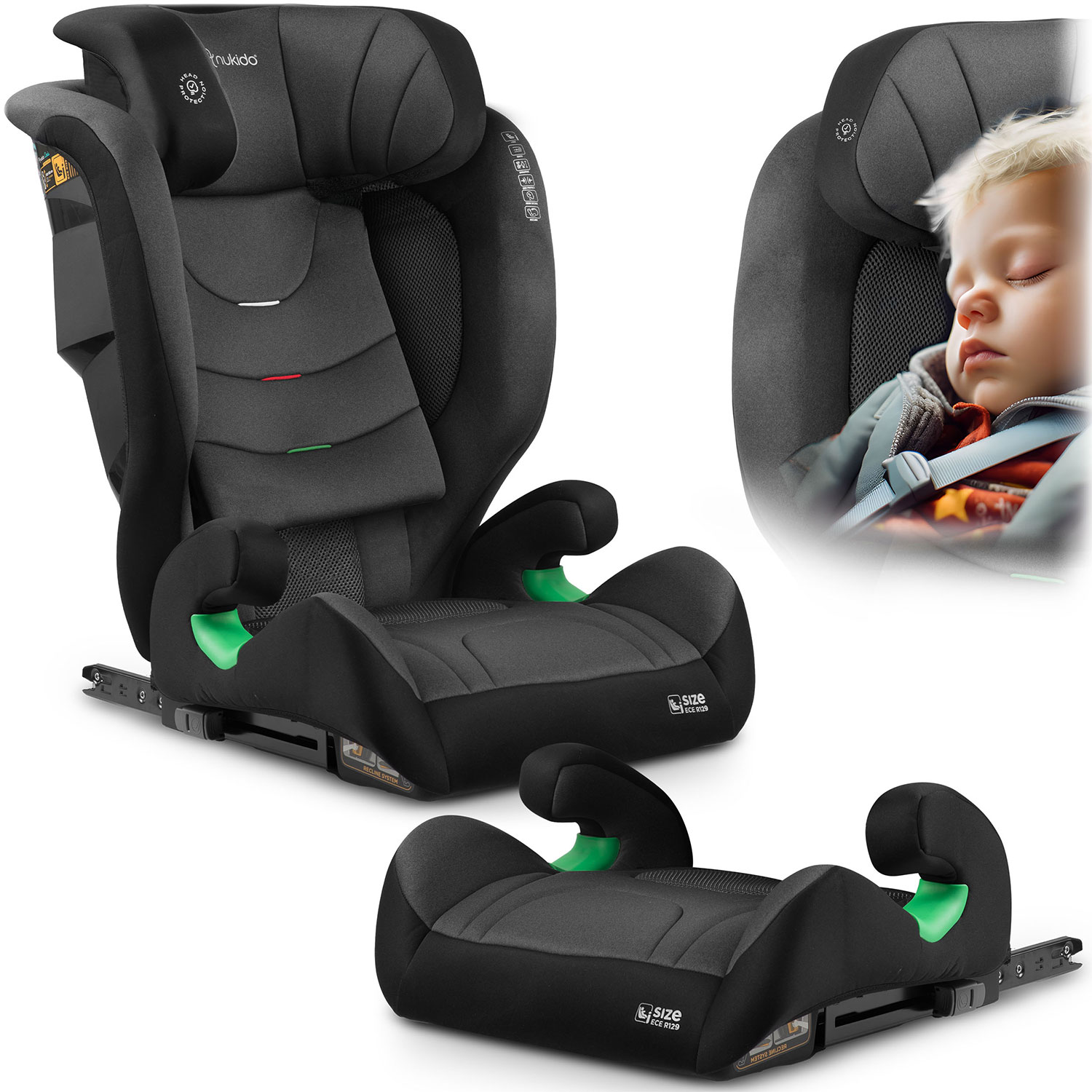 Nukido Louis pehmeä turvaistuin musta/harmaa 15-36 kg ISOFIX