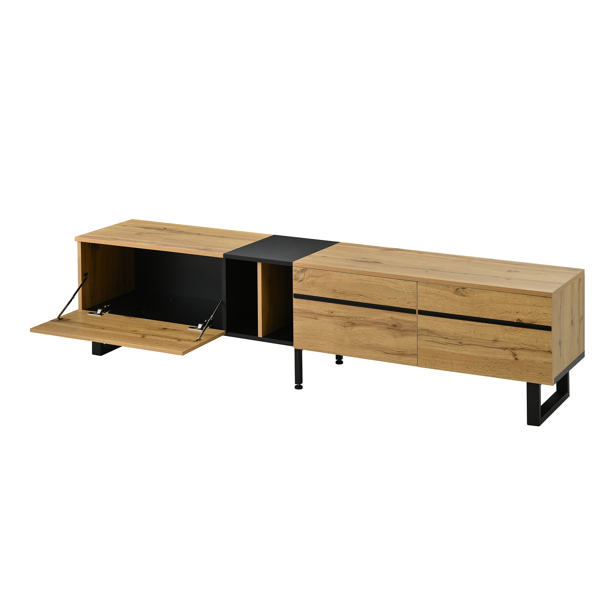 TV-taso 180x38x45 cm puinen säilytyksellä ja liukuovilla