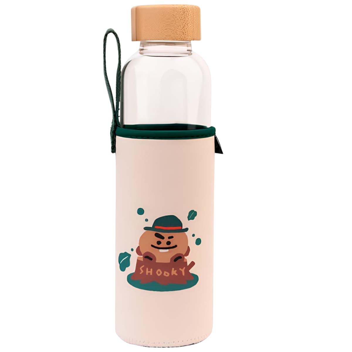 500 ml:n uudelleenkäytettävä lasipullo SHOOKY-kuviolla ja kotelolla