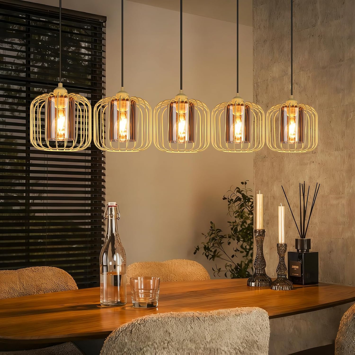 NETTLIFE retrotyylinen riippuvalaisin metallinen, 5-lamppuinen lasivarjostimilla, E27