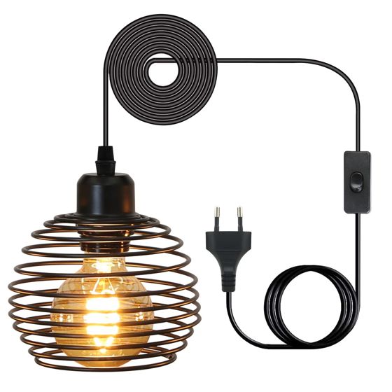 NETTLIFE riippuvalaisin E27 musta, halkaisija 15 cm, vintage - jousikuvio, metalli, pistoke ja kytkin, retro, olohuone, keittiö, max. 40 W