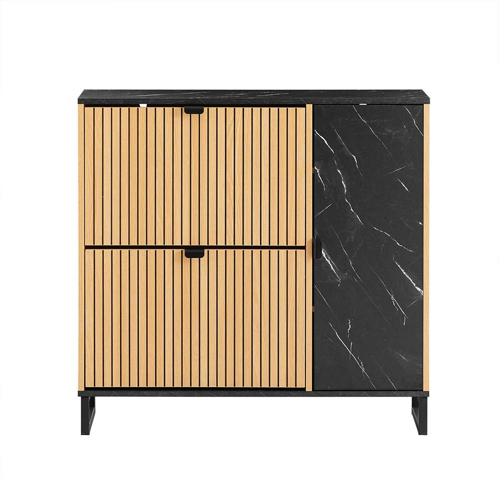 SoBuy Tilaa säästävä laadukas kenkäkaappi FSR203-N - 2 ovea, musta marmori/vaalea puu