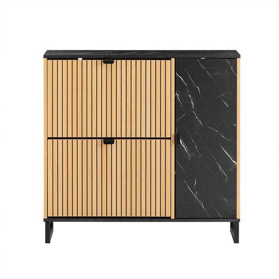 SoBuy Tilaa säästävä laadukas kenkäkaappi FSR203-N - 2 ovea, musta marmori/vaalea puu
