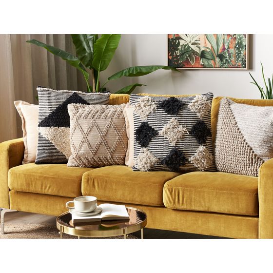 Koristetyynysetti 2 kpl BHUSAWAL puuvilla 50 x 50 cm Musta Geometrinen kuvio