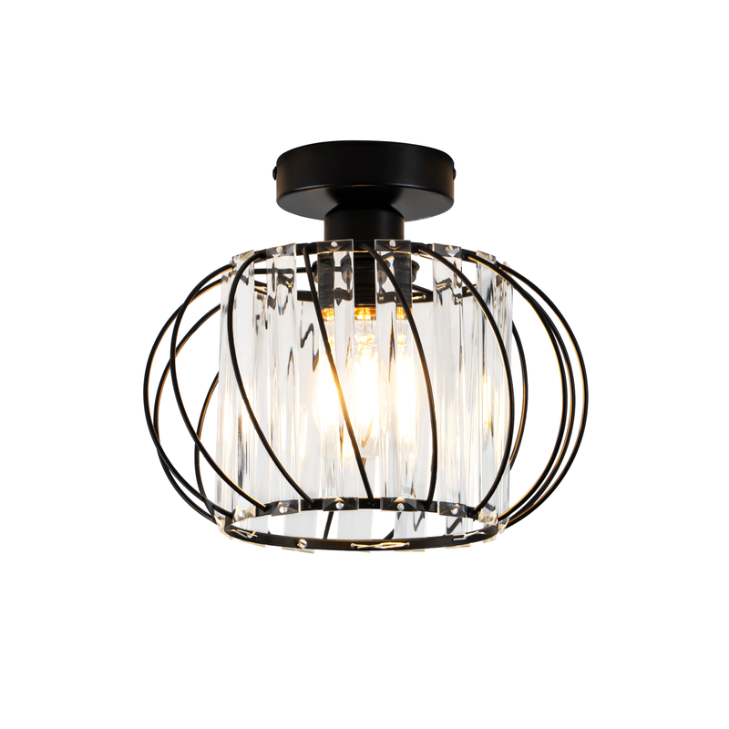 NETTLIFE-kattovalaisin moderni kristallikattovalaisin: musta eteisen lamppu E27 vintage-keittiön lamppu metallikehyksellä sisällä