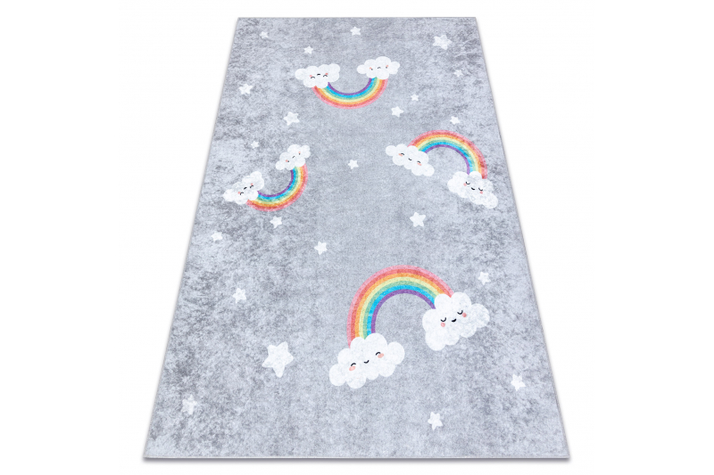 JUNIOR 52063.801 matto Sateenkaari, pilviä lapsille liukumaton - harmaa 120x170 cm