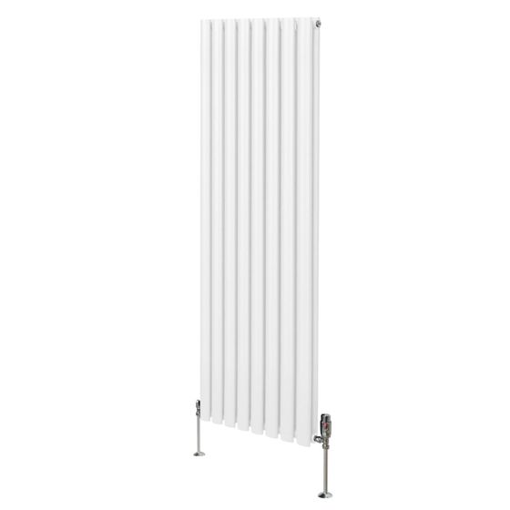 Soikea pylväspatteri ja venttiilit - 1600 mm x 480 mm – Valkoinen