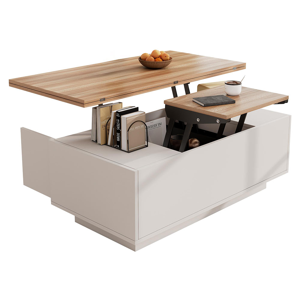 Kaksitasoinen valkoinen sohvapöytä