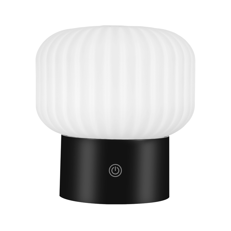 NETTLIFE Pöytälamppu LED, langaton – USB-ladattava sängynpäälamppu kosketusherkillä, valkoinen, himmennettävä, IP44 vesitiivis, pyöreä lasi