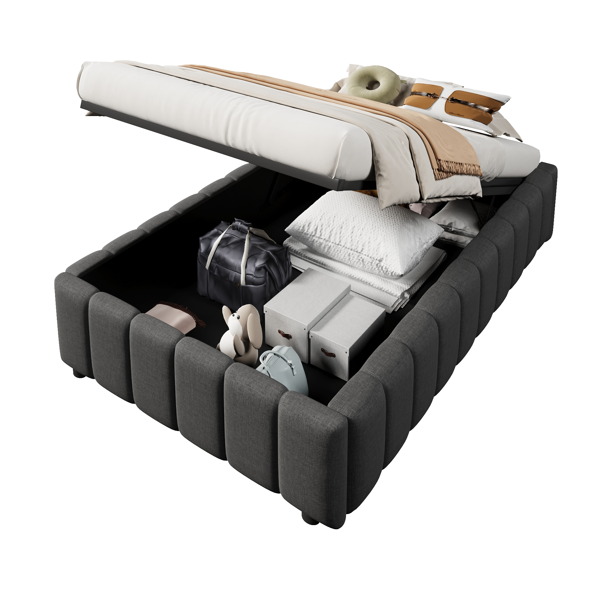 Verhoiltu sänky 90 x 200 cm, erillinen sänky hydraulisella jousituksella, ilman sängynpäätyä, ilman patjaa, harmaa