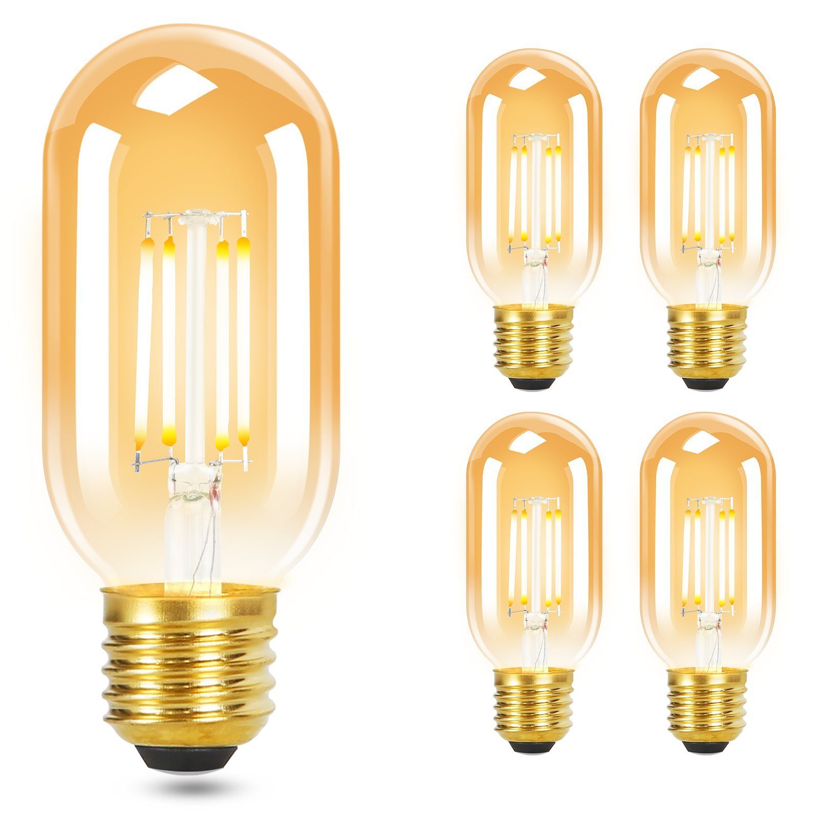 NETTLIFE 4 kpl E27 LED-lamppuja, lämmin valkoinen, Vintage T45, 4 W, 2700 K, Edison-tyyliset energiansäästölamput, lasia