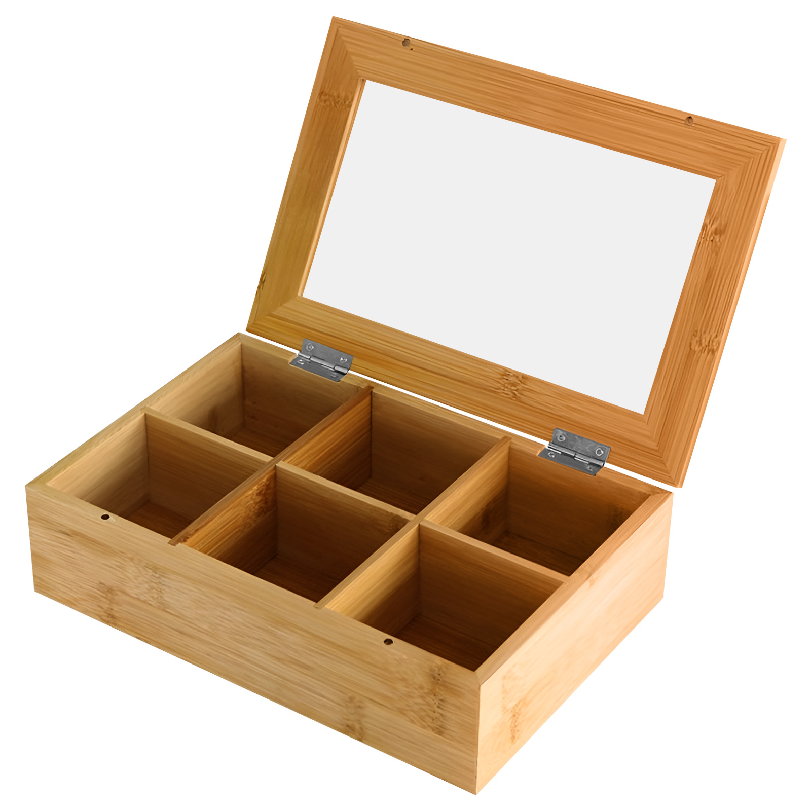 Lasitettu teelaatikko, 6 säilytyslokeroa, tyylikäs, käytännöllinen