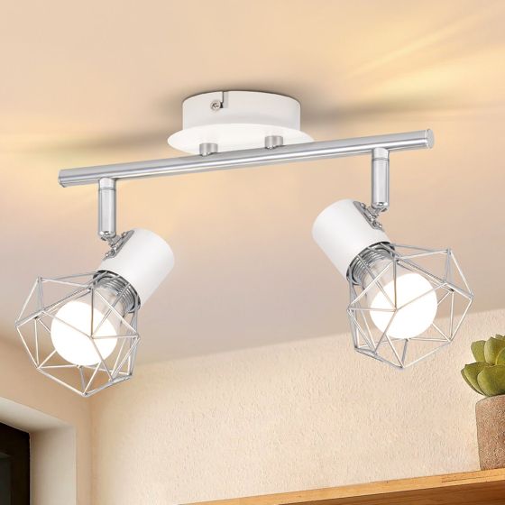 NETTLIFE 2 x E14 teollinen metallinen valkoinen kääntyvä kattokohdevalaisin, 350° säädettävä, sisätiloihin toimistoon, vaatehuoneeseen