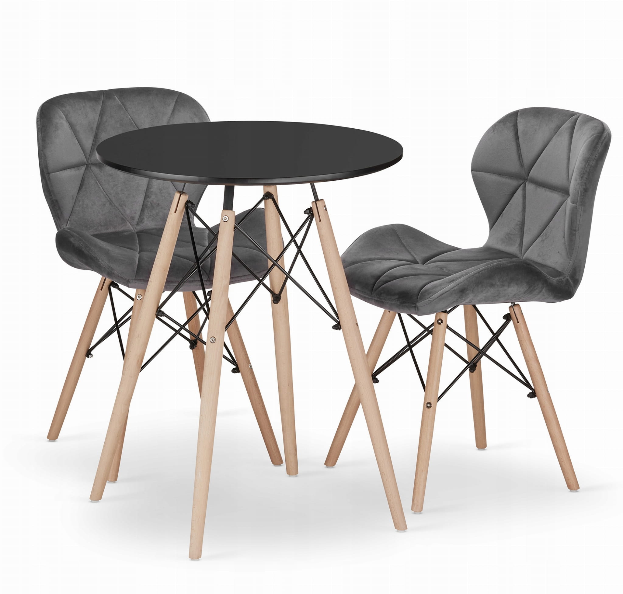 Pyöreä pöytä TODI 60 musta, 2 LAGO-tuolia harmaa