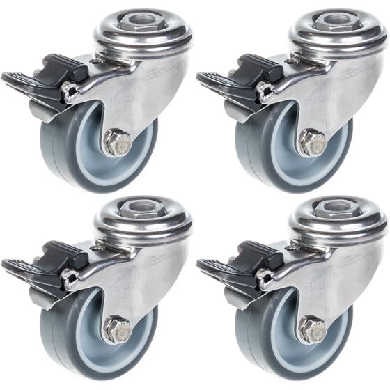 50mm 2" ruostumattomasta teräksestä valmistettu harmaa kumirosteri, kääntyvä jarrullinen, 160kg, 4 kpl:n setti