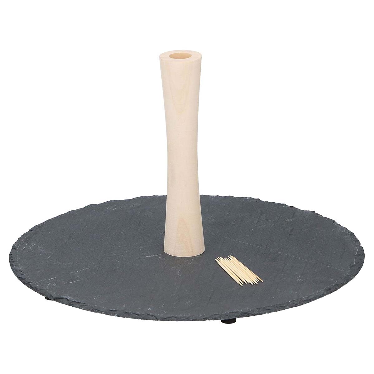 Tarjoilualustan Setti Liuskekivi 30cm Välipaloille Kestävä Puukahva