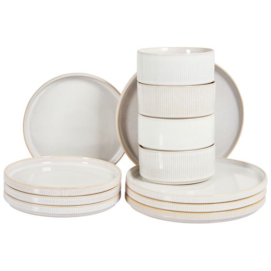 Astiasto 12 osaa SPIKENARD kivitavara Luonnonvalkoinen