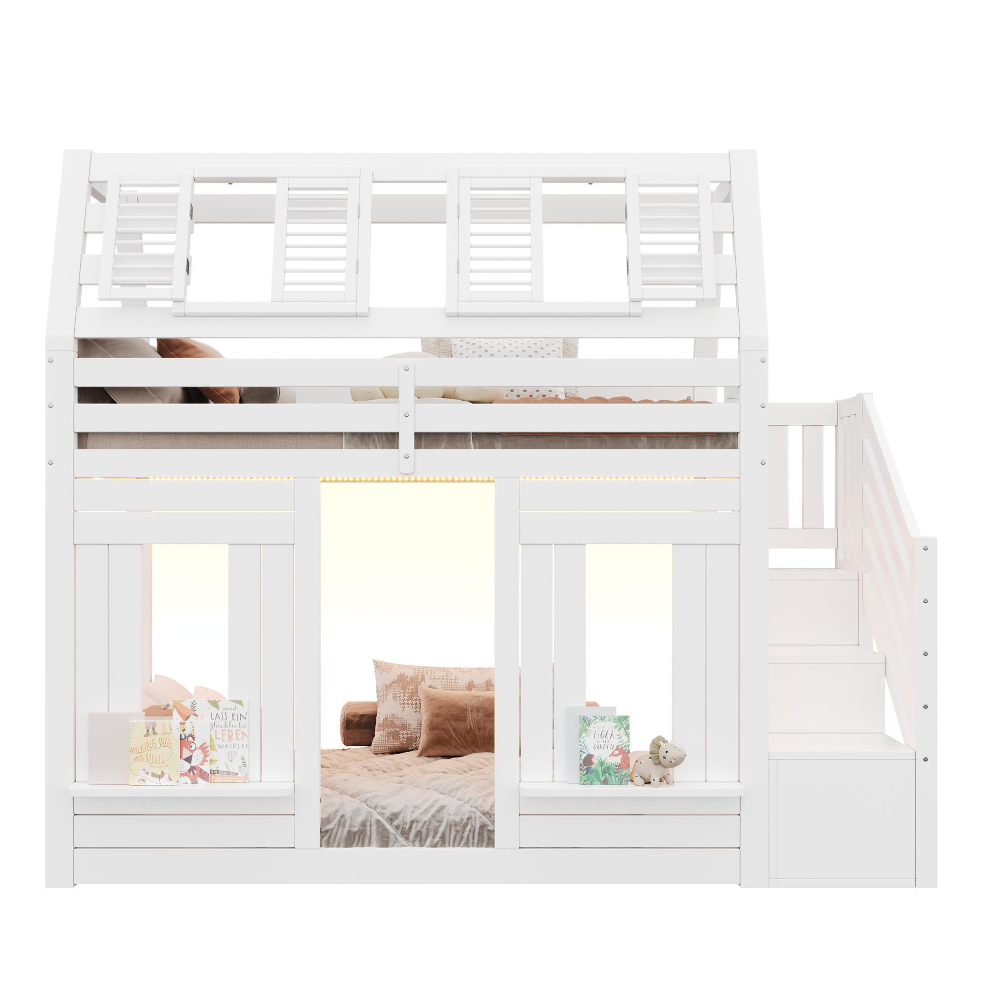 Kotisänky 140/200 cm, valkoinen, säilytysportaalla