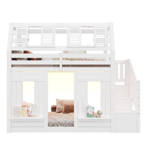 Kotisänky 140/200 cm, valkoinen, säilytysportaalla