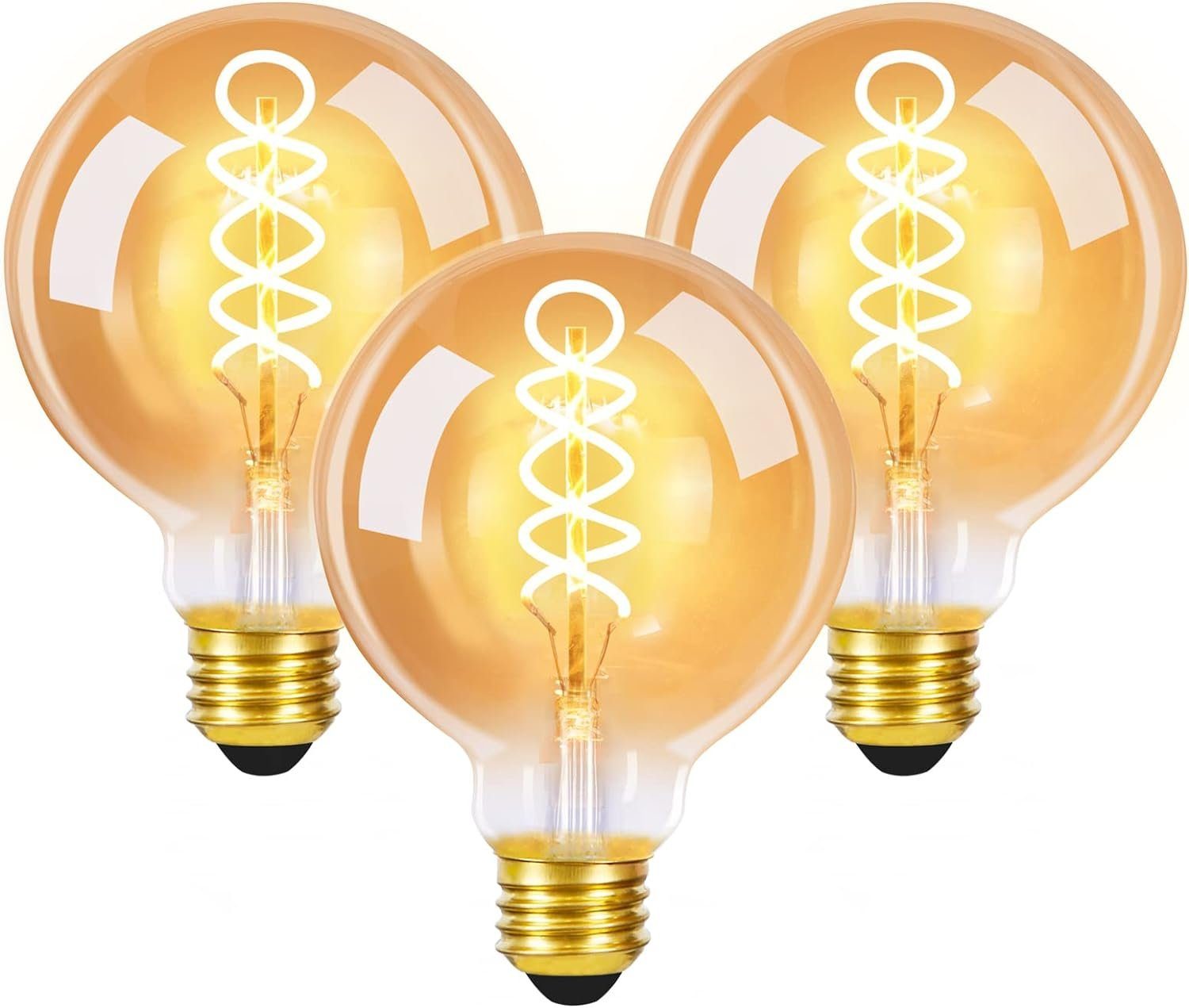 NETTLIFE 3 kpl E27 LED-vintage-lamppuja retro Edison-lamppu G80 4W koristeellinen pallomainen filamenttilamppu lämmin valkoinen 2200K