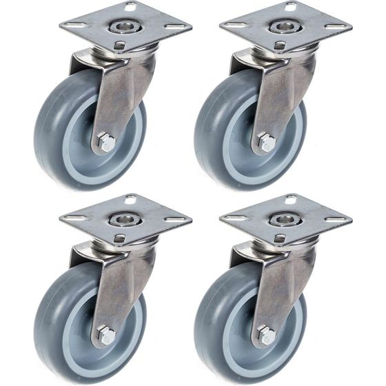 75mm 3" ruostumattomasta teräksestä valmistettu harmaa kumirosteri, kääntyvä, 240kg, 4 kpl:n setti