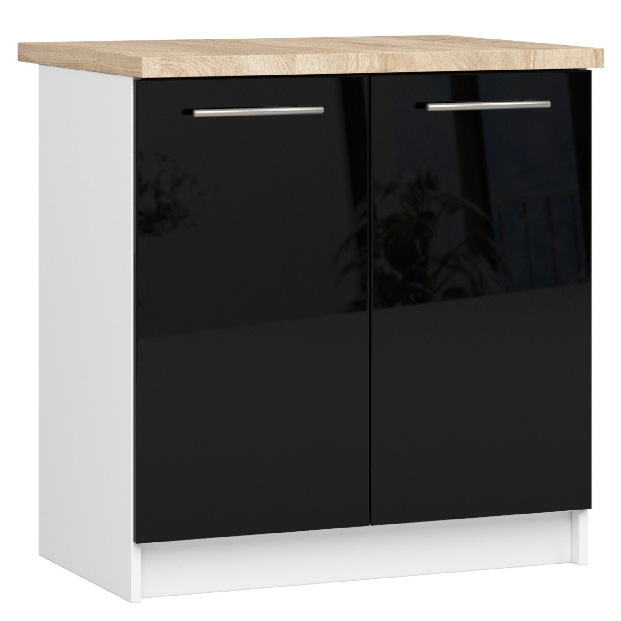 Akord Oliwia Keittiökaappi 2-ovinen Valkoinen/Musta Korkeakiilto Tasolla 80x46x85