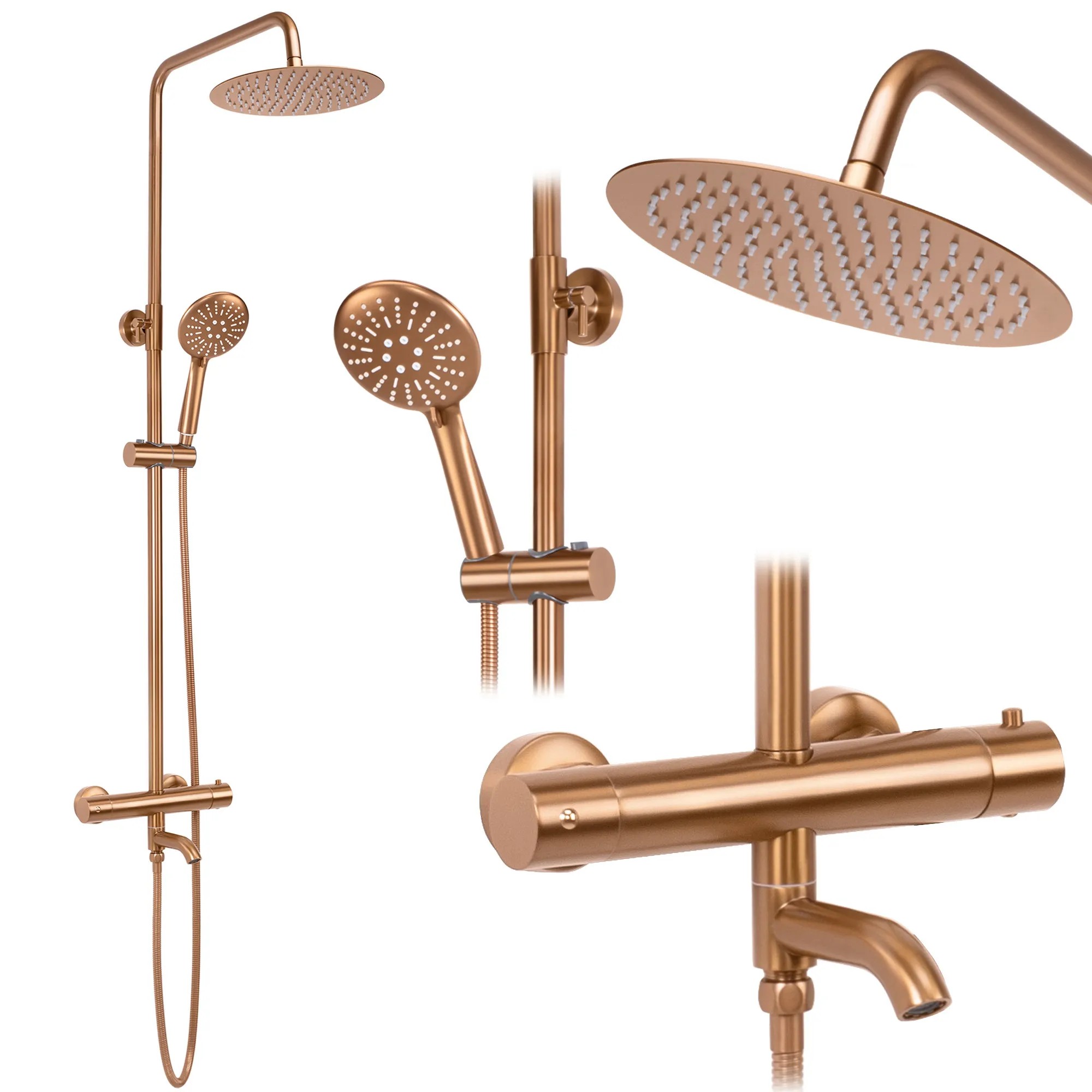 REA suihkusetti LUNGO THERMOSTAT harjattu kupari, 36, 5X26, 5X117CM