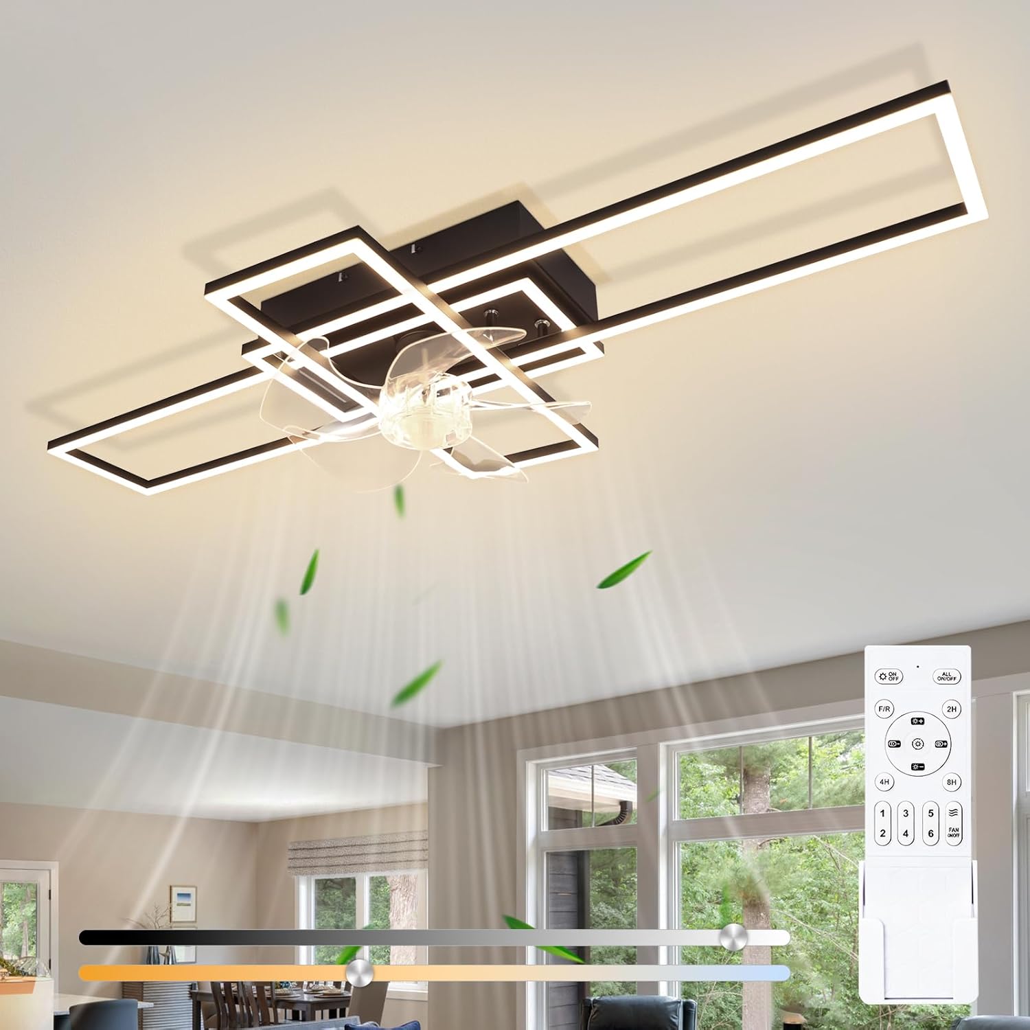 ZMH Moderni 94 cm LED-kattotuuletin, jossa 6 nopeutta, säädettävä teho, kaukosäädin ja ajastin olohuoneeseen, ruokailuhuoneeseen ja makuuhuoneeseen