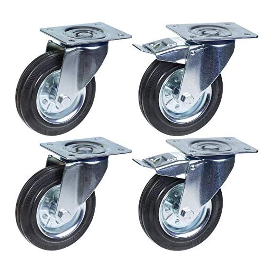 160mm 6" kumirengas, kääntyvä ja jarru, vahva 600kg kantavuus, 4 kpl:n sarja.