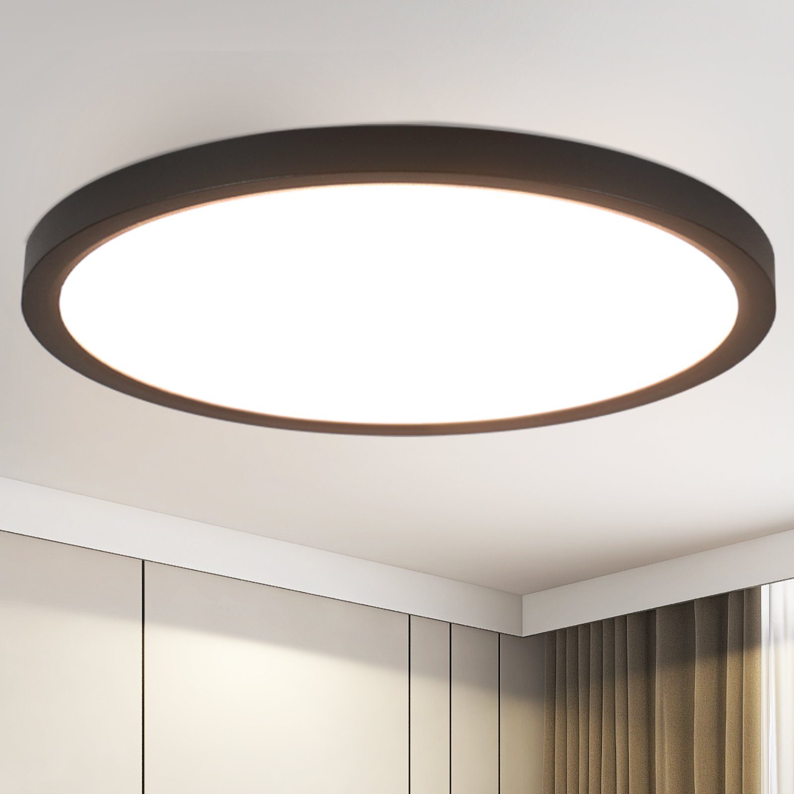 NETTLIFE LED - kattovalaisin, litteä, musta, 4000K, makuuhuoneeseen, 24W Kylpyhuoneeseen, eteiseen, pyöreäKeittiöön