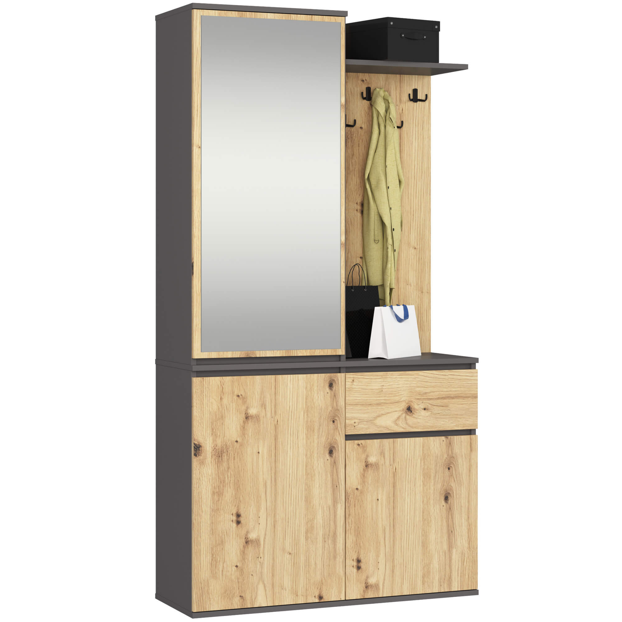 Akord Eteiskalustesarja Entro Grafiitti/Artisan-tammi 95x35x183