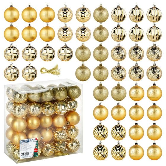 Särkymättömät kultaiset joulukuusenpallot 6 cm 50 kpl.