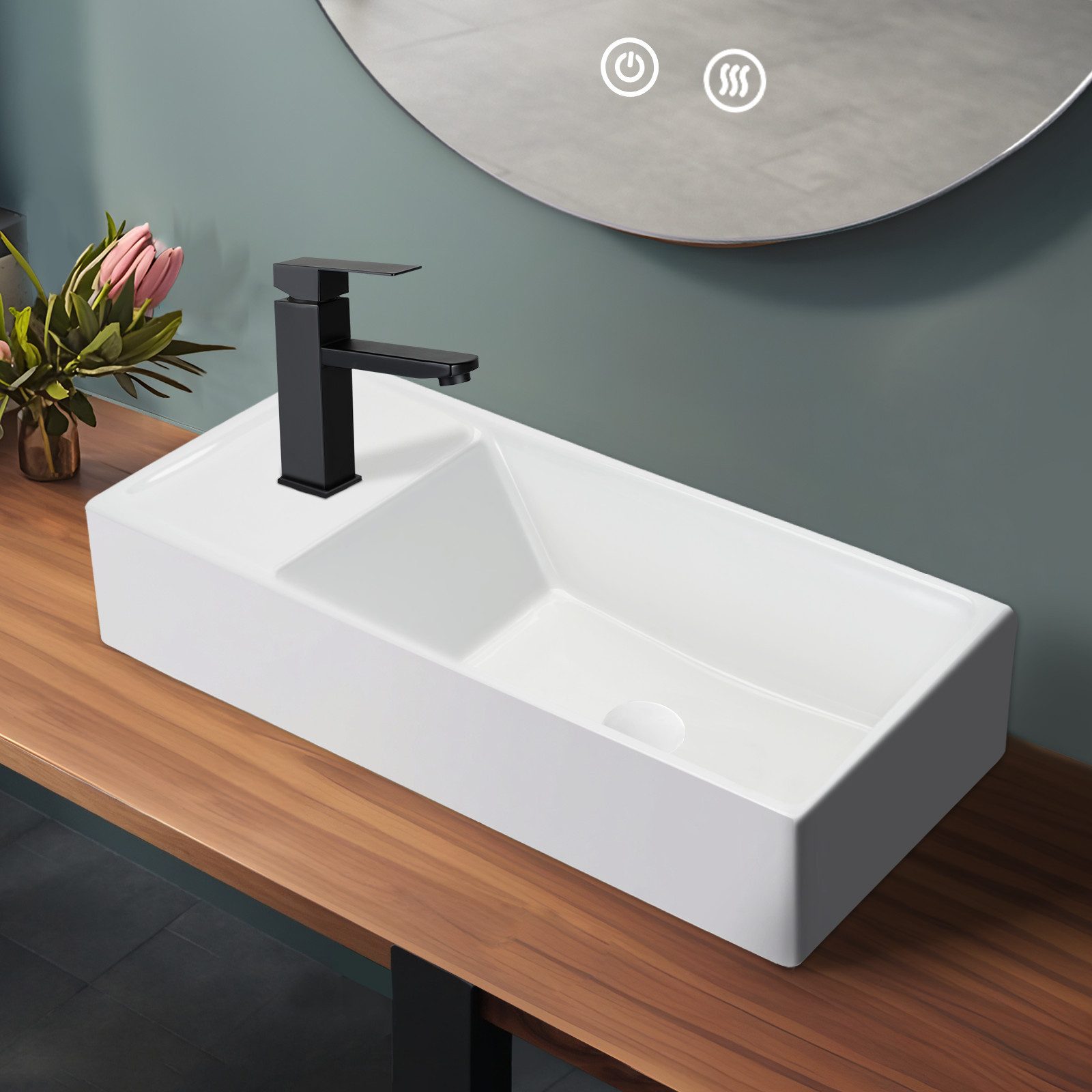 NETTLIFE Pöytäpesuallas, Valkoinen Keraaminen Kylpyhuoneen Lavuaari - Neliönmuotoinen Allas 40*22cm