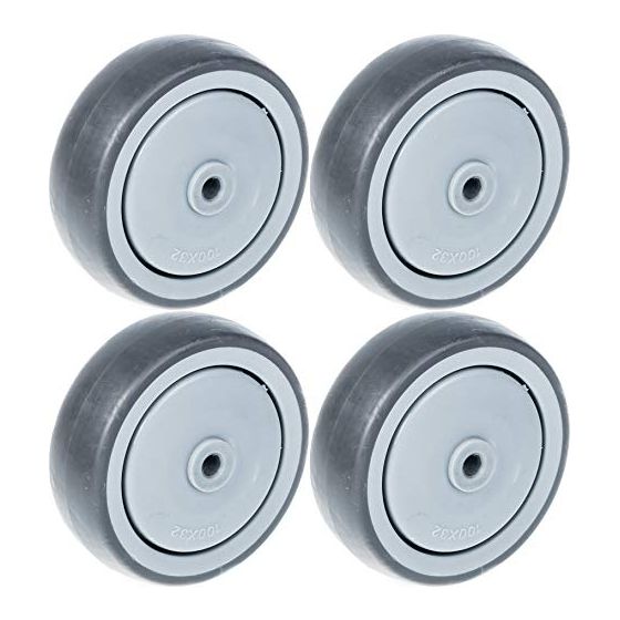 100mm 4" pyörä harmaa kumi muovisella keskellä vahva 440kg kantavuus, 4 kpl:n sarja.