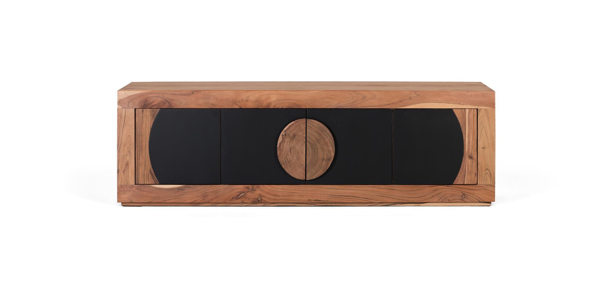 Akaasiapuusta valmistettu TV-taso, jossa on neljä ovea