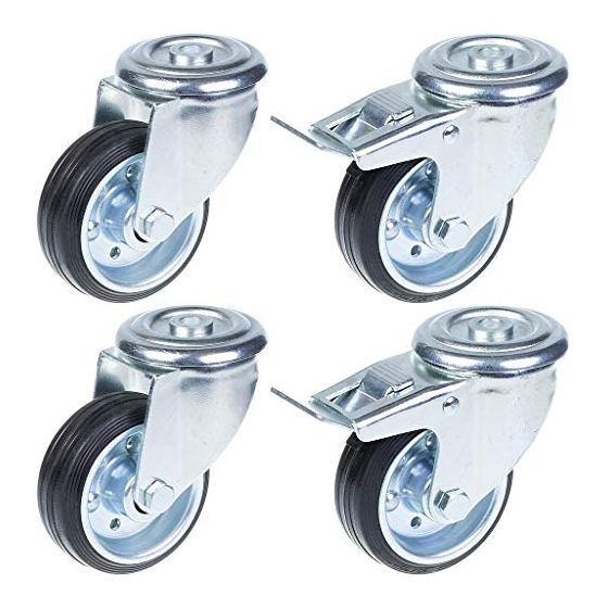 80mm 3" kumirengas, kääntyvä ja jarru, vahva 280kg kantavuus, 4 kpl:n sarja.