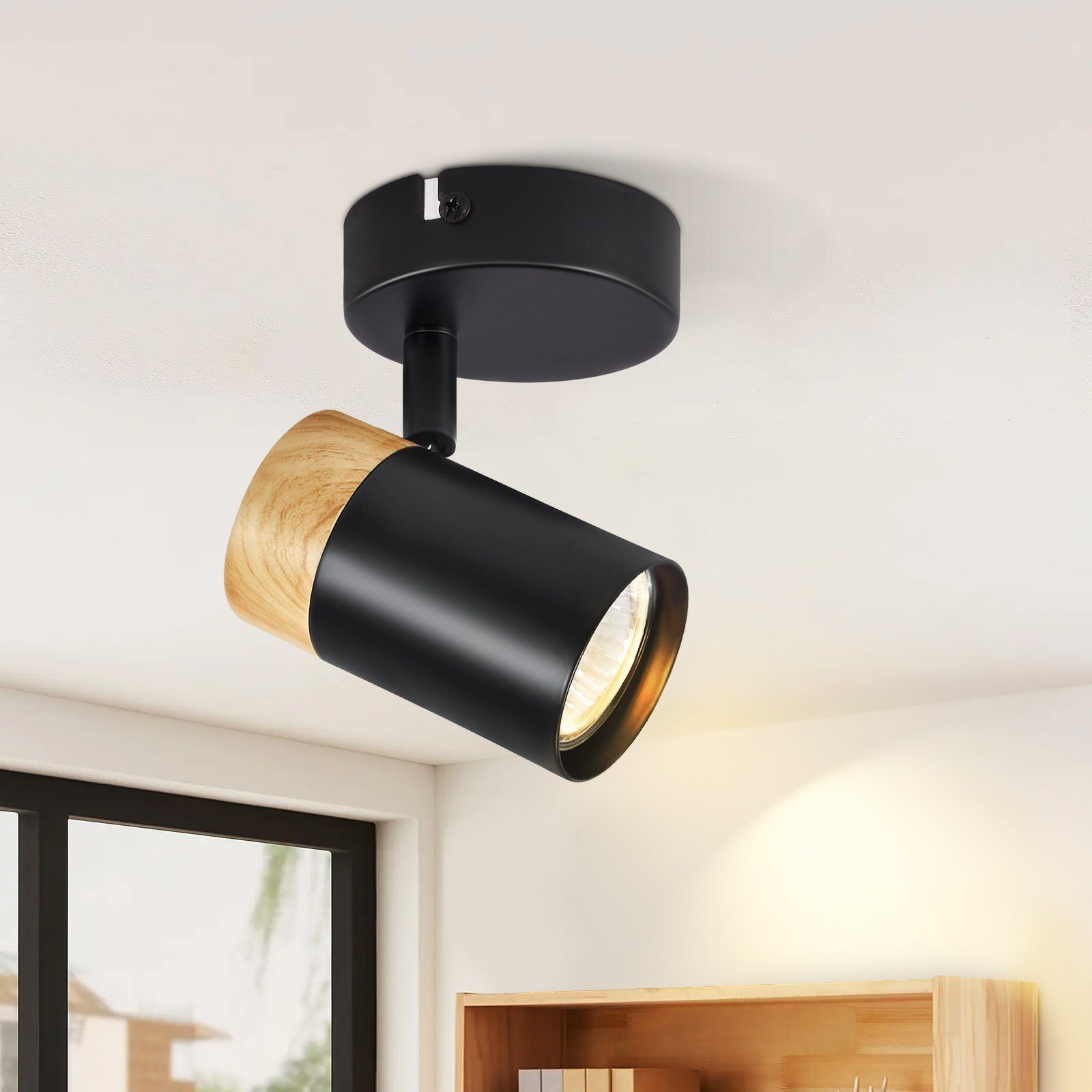 NETTLIFE LED - kattovalaisin, puinen, GU10, kääntyvä, 330°, musta, vintage - sisustus, eteiseen, olohuoneeseen, makuuhuoneeseen, keittiöön