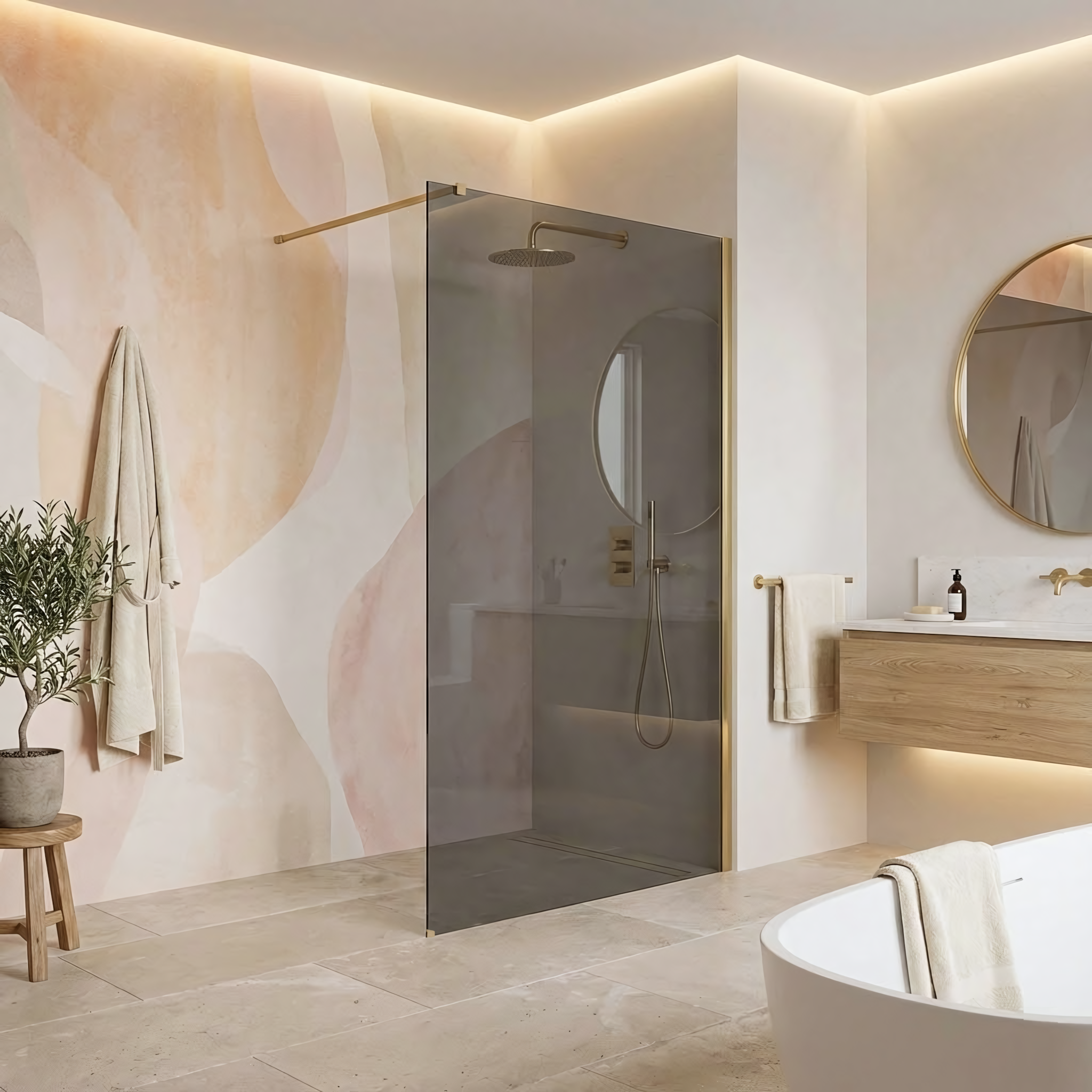 REA Suihkuseinä Flexi Grey 110 Harjattu kulta, 110X195CM