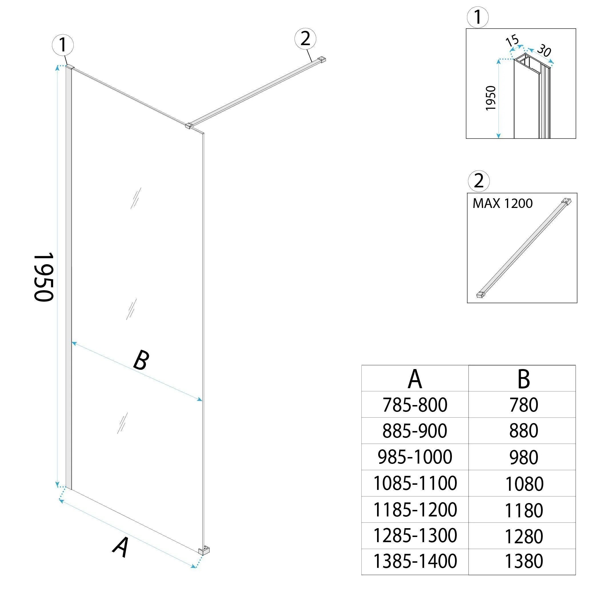 REA Suihkuseinä Flexi Transparent 130 Kulta, 130X195CM