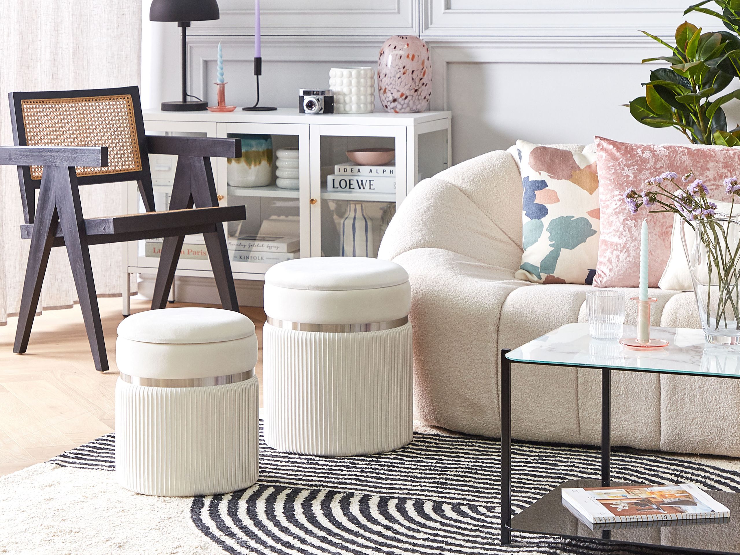 Säilytysrahisetti 2 kpl CAMDENTON sametti Luonnonvalkoinen