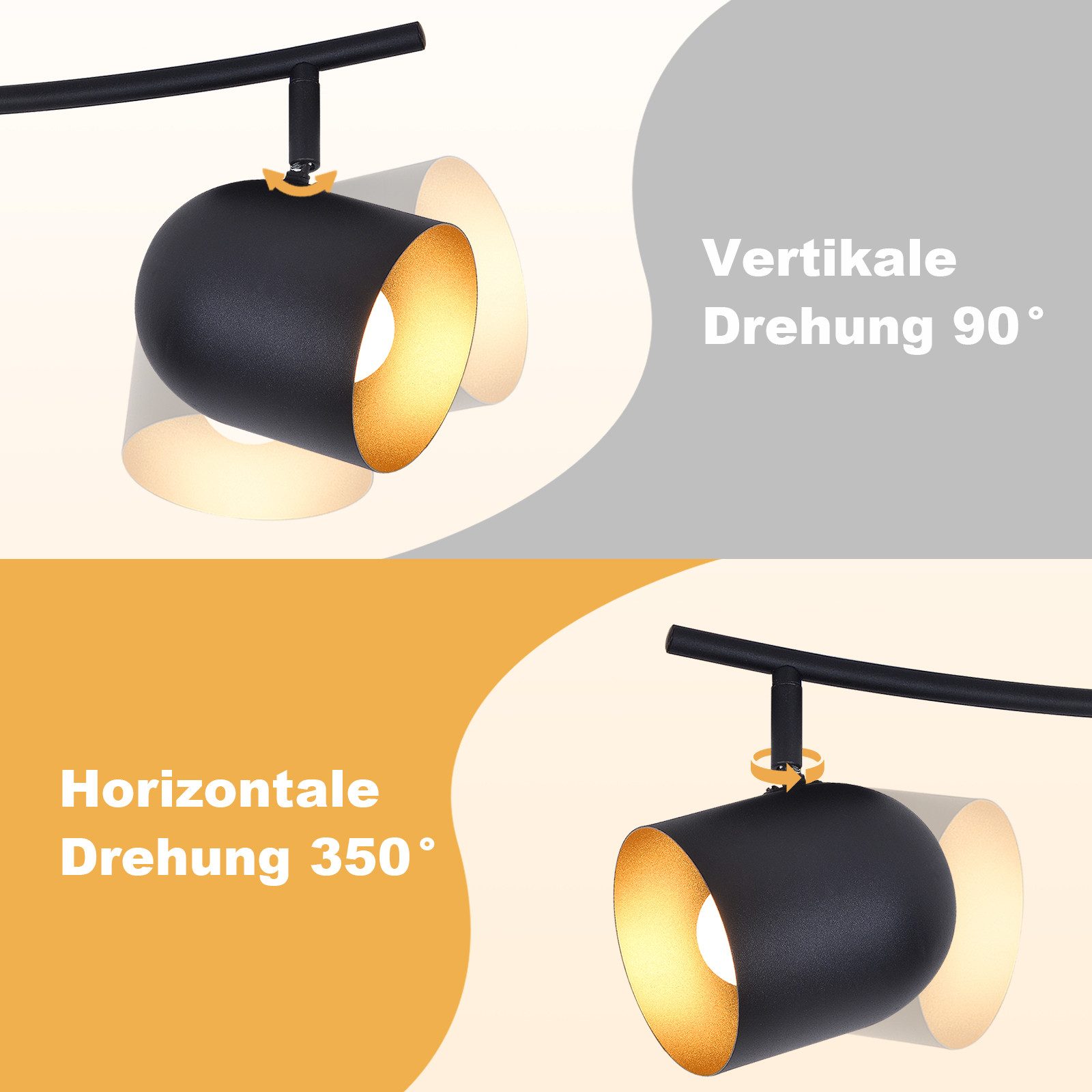 NETTLIFE Kattovalaisin E14 mustakultainen kattokohdevalaisin eteiseen teollisuustyylinen vintage - tyylinen säädettävä ilman polttimoa 350° säädettävä