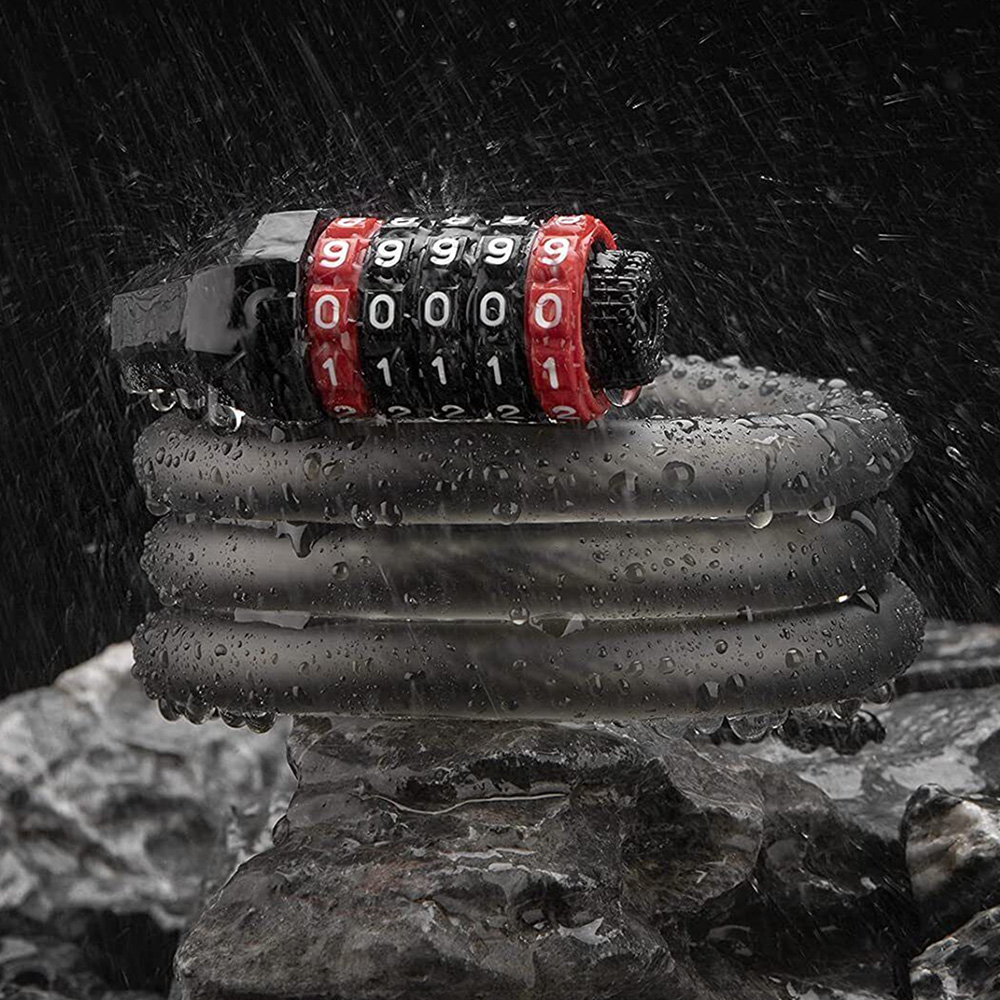 Polkupyörän lukko, jossa on 5-numeroinen yhdistelmälukko ja 1, 8 m köysi - musta