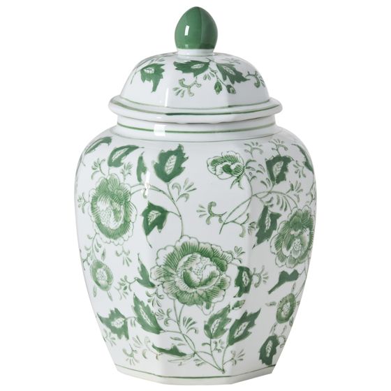Maljakko kannella FERROL 29 cm Posliini Valkoinen/vihreä