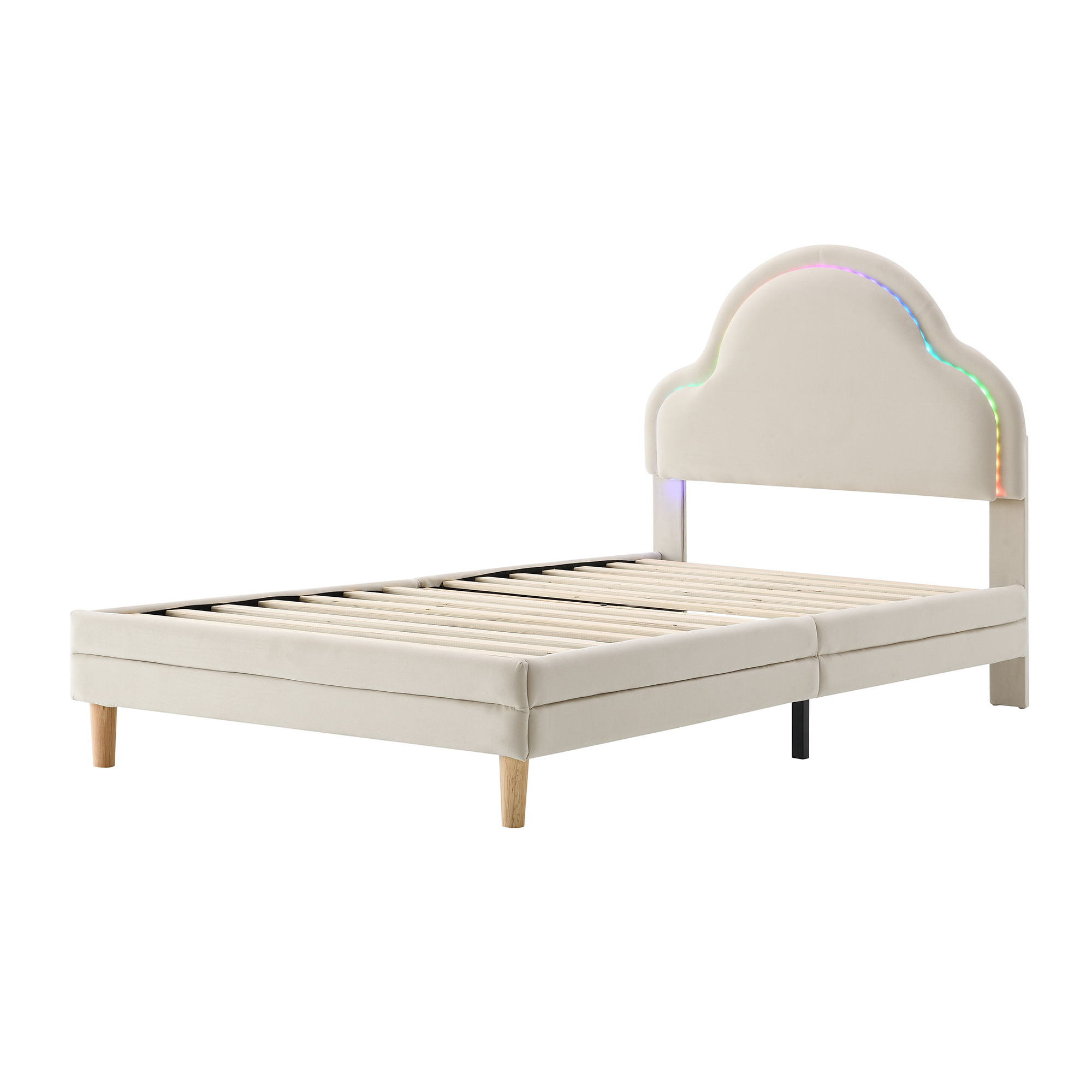 Lastensänky 90x200 cm, puurimat, beige sametti