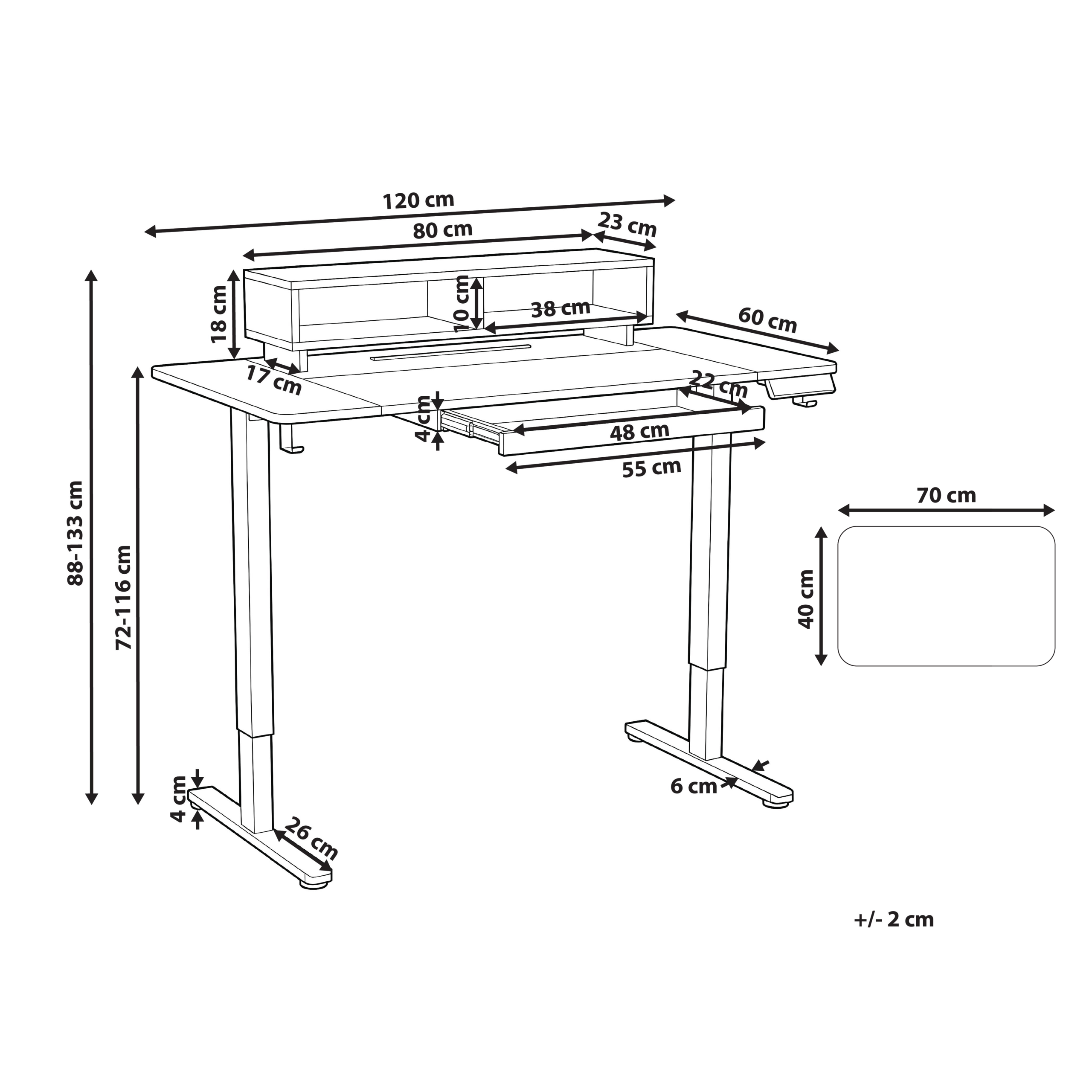 Työpöytä sähkösäädettävä LUCAMA 120 cm 60 cm USB-portilla Valkoinen