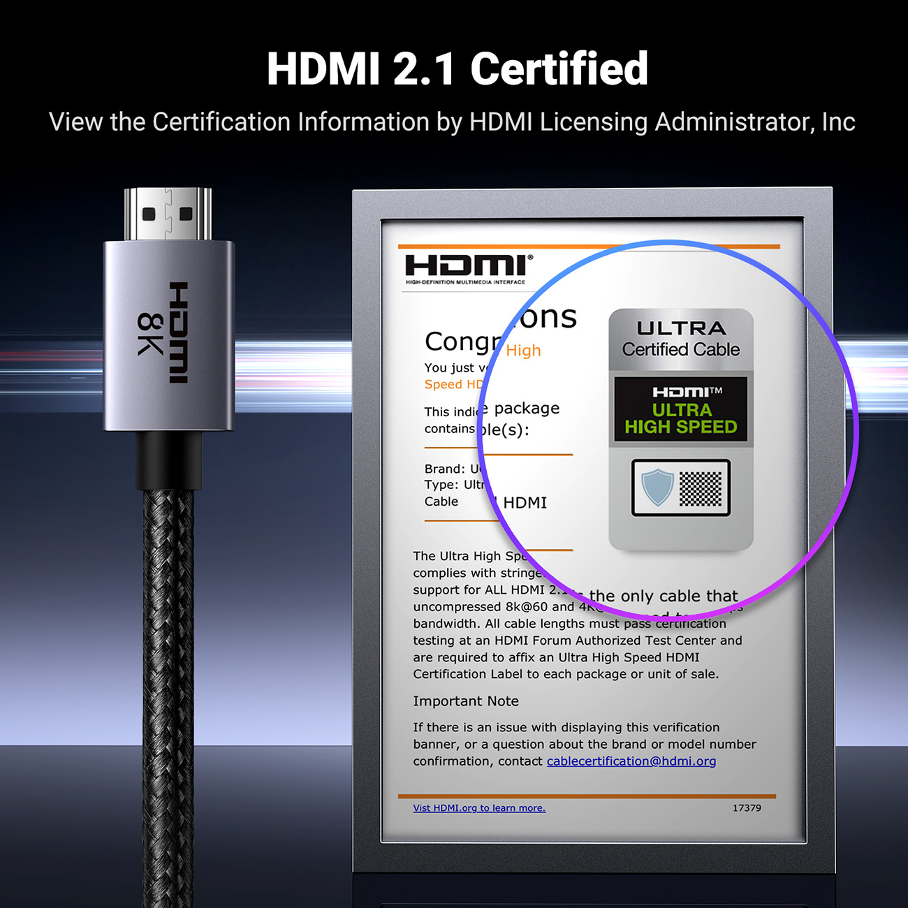 HDMI 2.1 8K -kaapeli, sertifioitu erittäin nopea, 2 m, harmaa