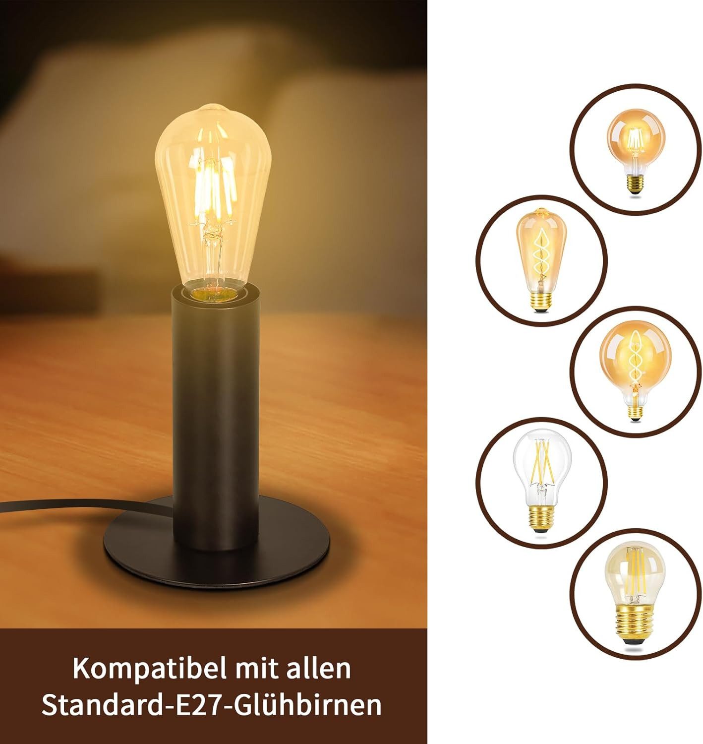 ZMH musta pöytävalaisin - design-yöpöytävalaisin olohuoneeseen E14 (polttimo ei sisälly)